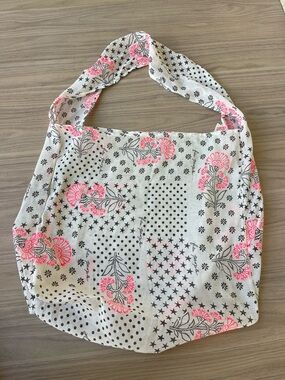 Free People White Tote with Pink Floral and Black Accents